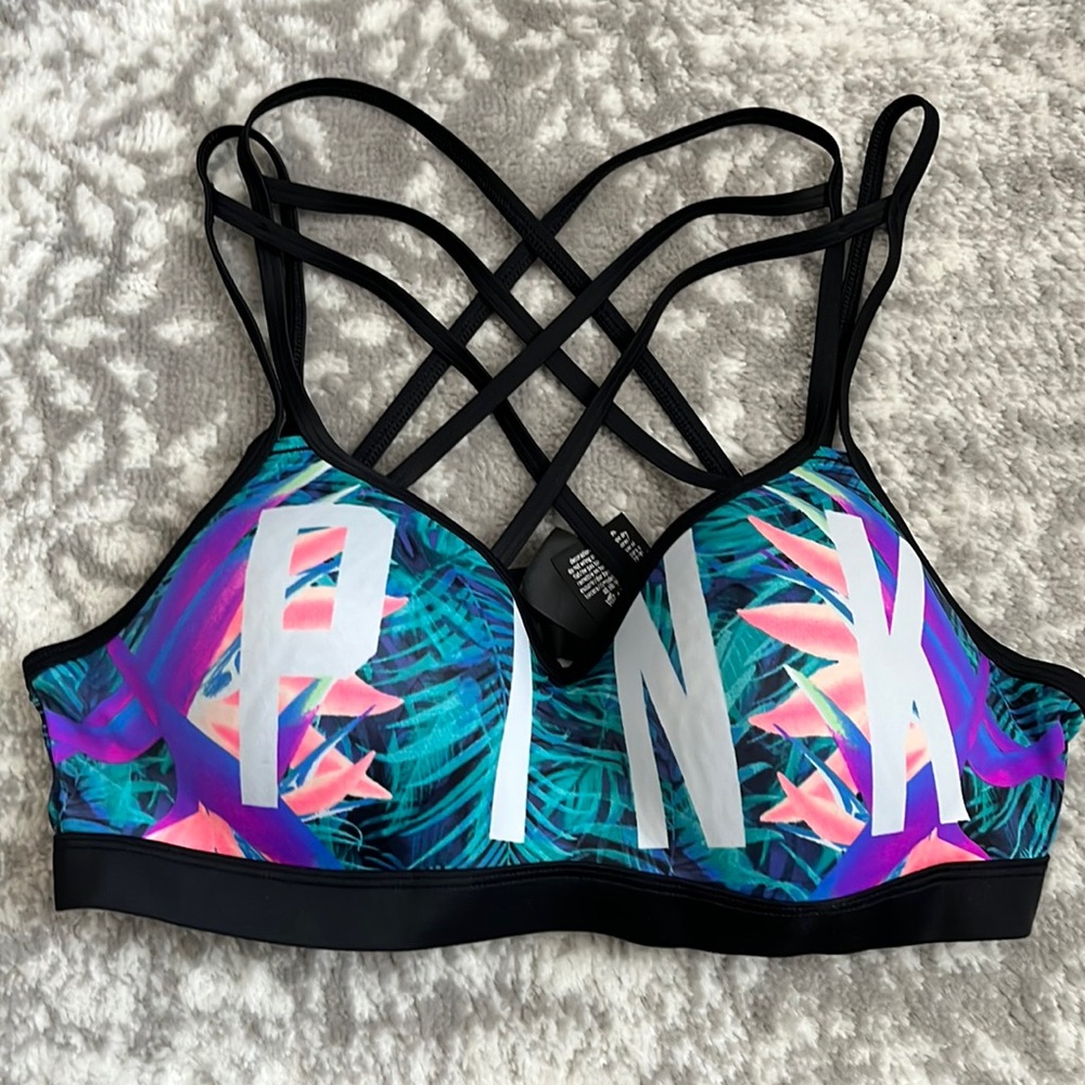 Victoria’s Secret Pink Strappy Tropical Sports Bra Large